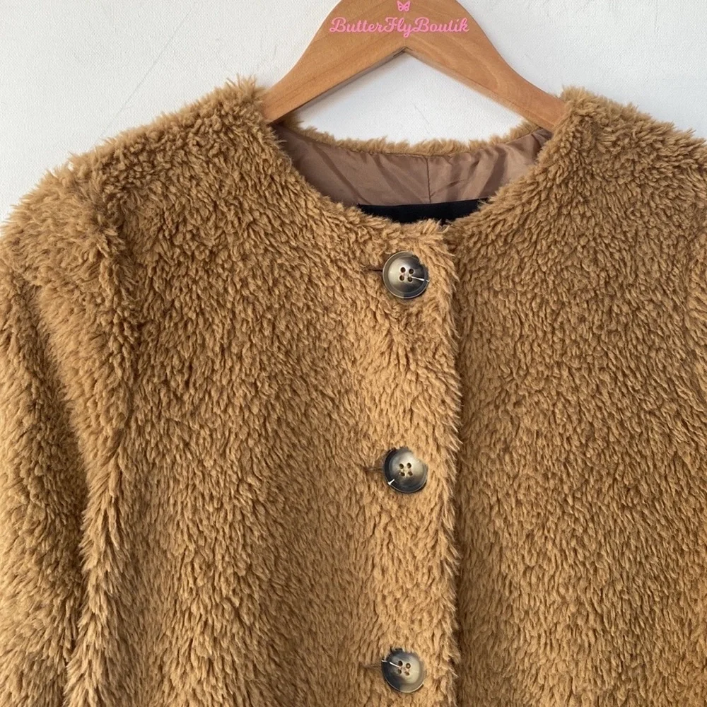 Vero Moda Cozy Amanda Short Teddy Jacket Brown Faux Shearling Women’s, Sz Medium